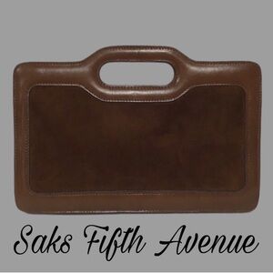 SAKS FIFTH AVENUE Brown Leather & Suede Handbag Grab Handle